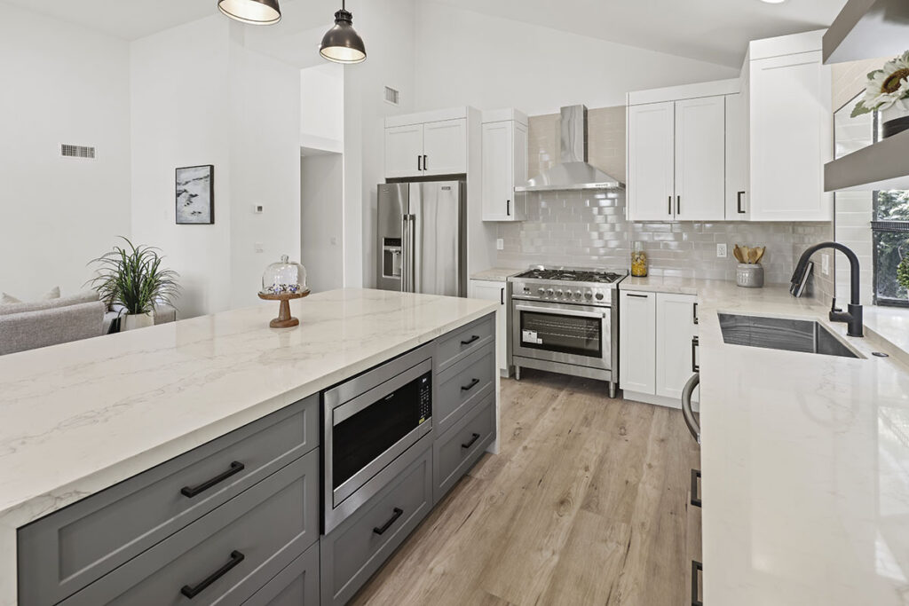 Finished custom kitchen with full custom cabinetry built by ATA Custom Cabinets in Los Angeles