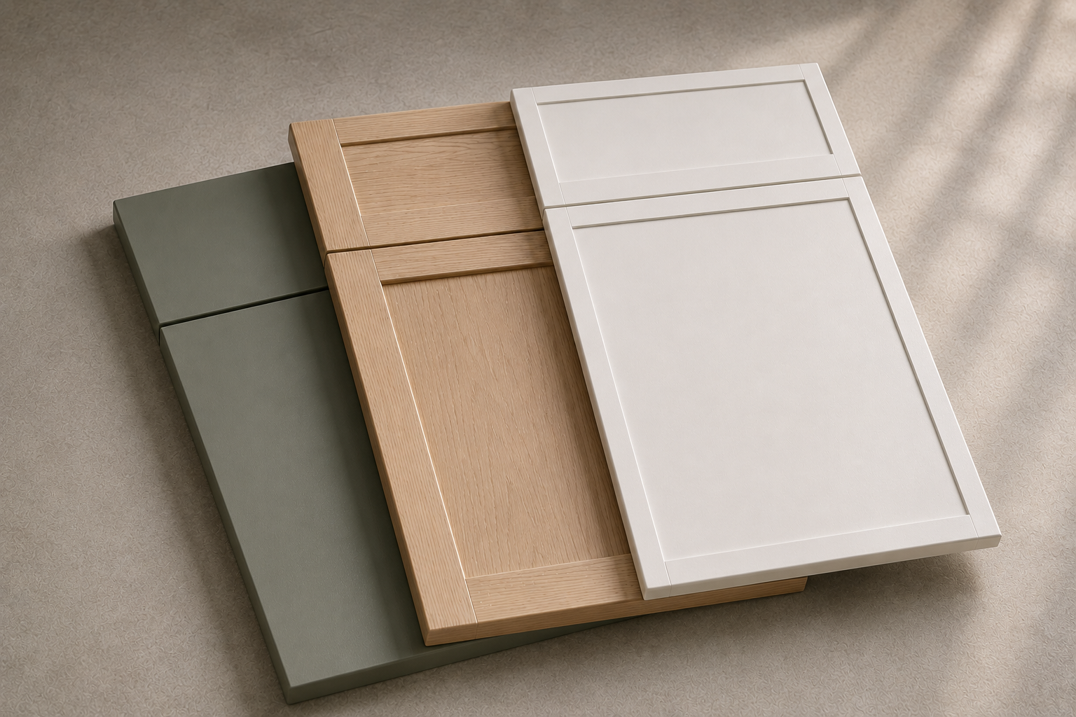 Slab, shaker, and slim shaker cabinet door styles compared